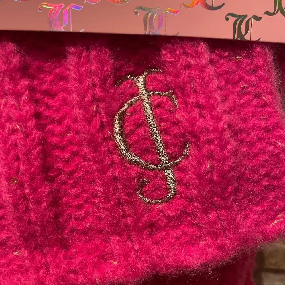 Juicy Couture Lined Cable Knit Hat & Scarf Set | Pink Monogram Gift Set New Gift